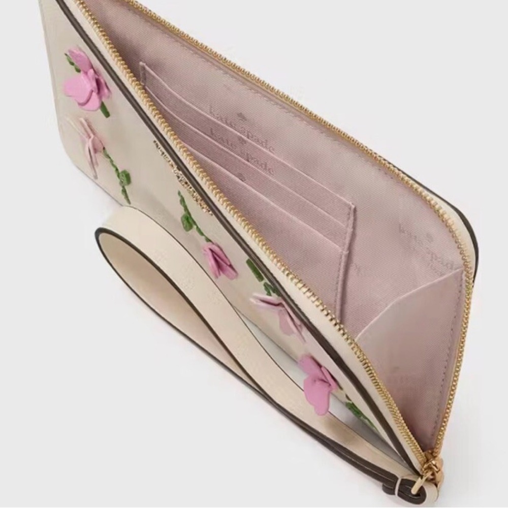Kate Spade Meringue Lucy Floral Appliqué L Shaped Medium Wristlet NWT MSRP $179 - Picture 13 of 14